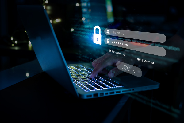 Security professional entering credentials on a secure login screen.